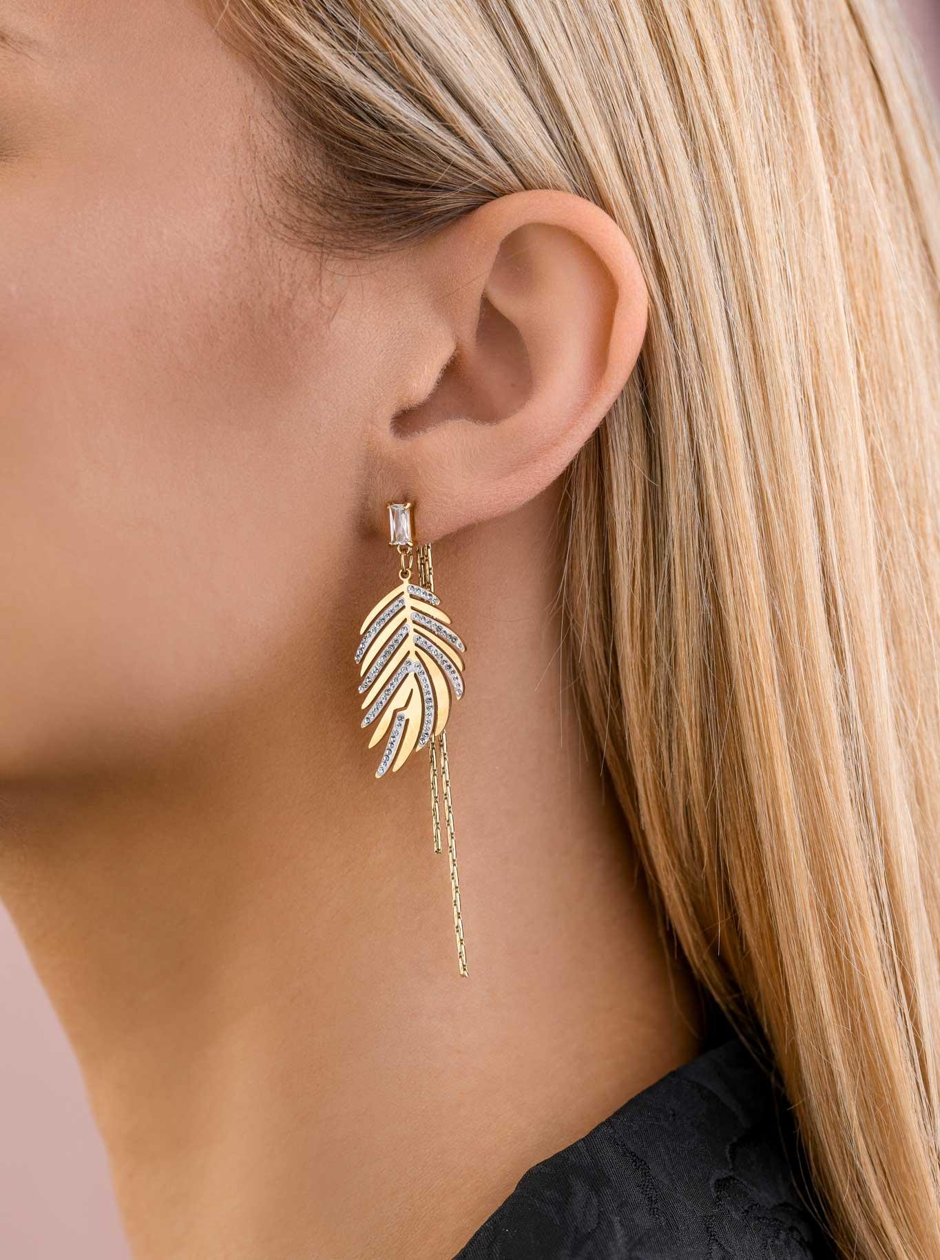 Cercei pene cu cristale, oțel aurit S208275Z00