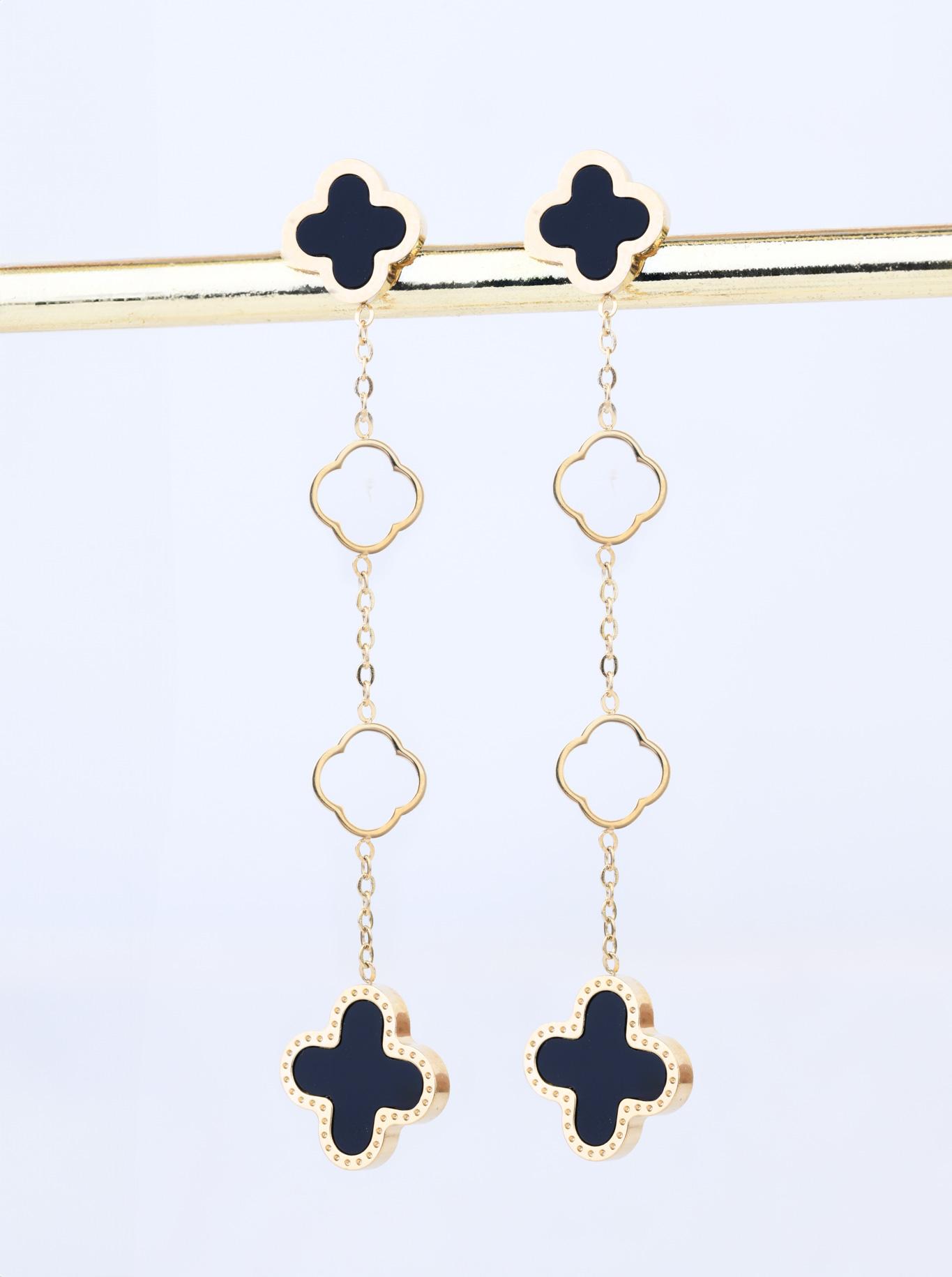 Cercei cu trifoi negru, aurii S204296Z01