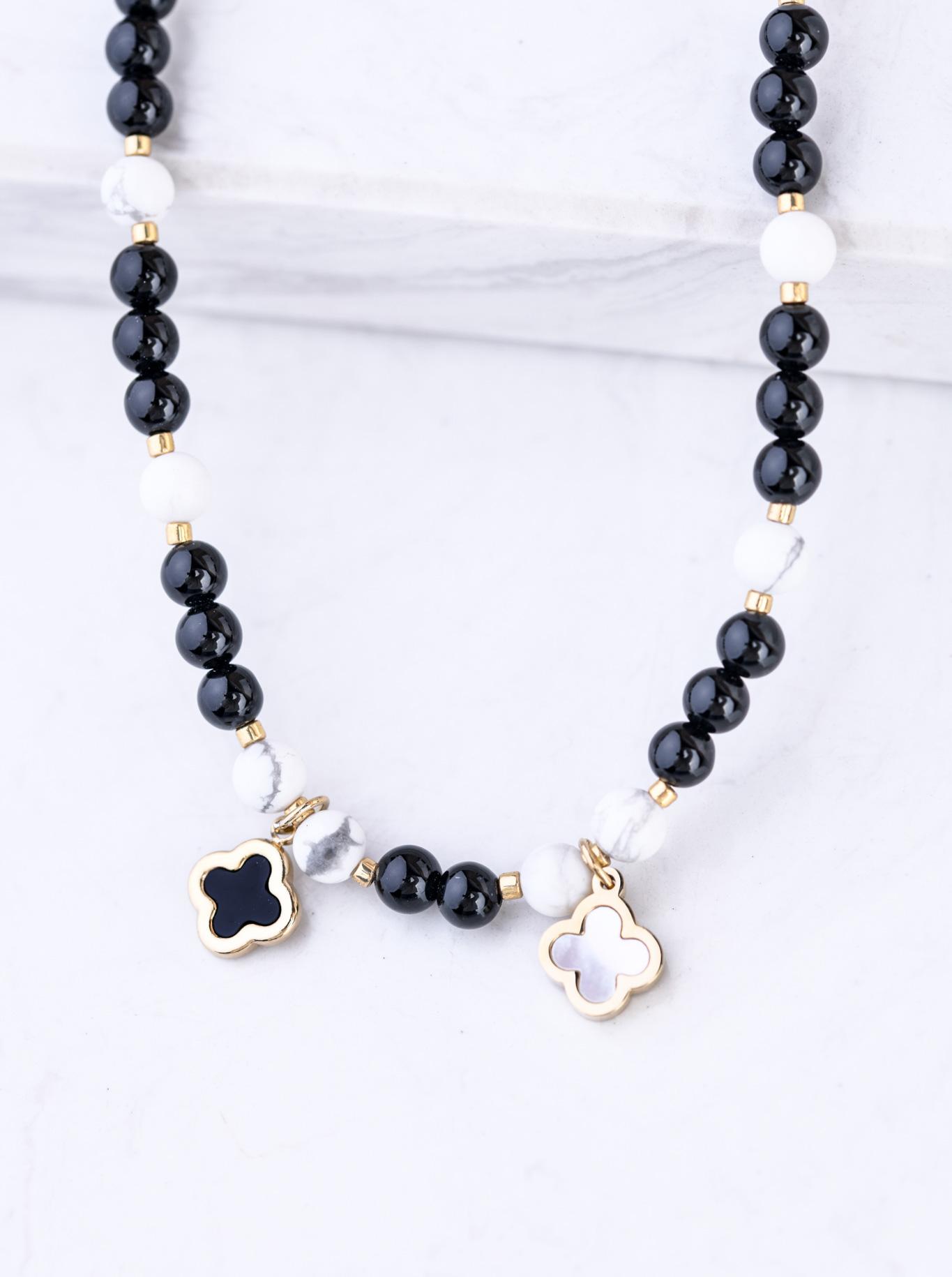 Choker trifoi, obsidian, oțel placat cu aur S309421Z01
