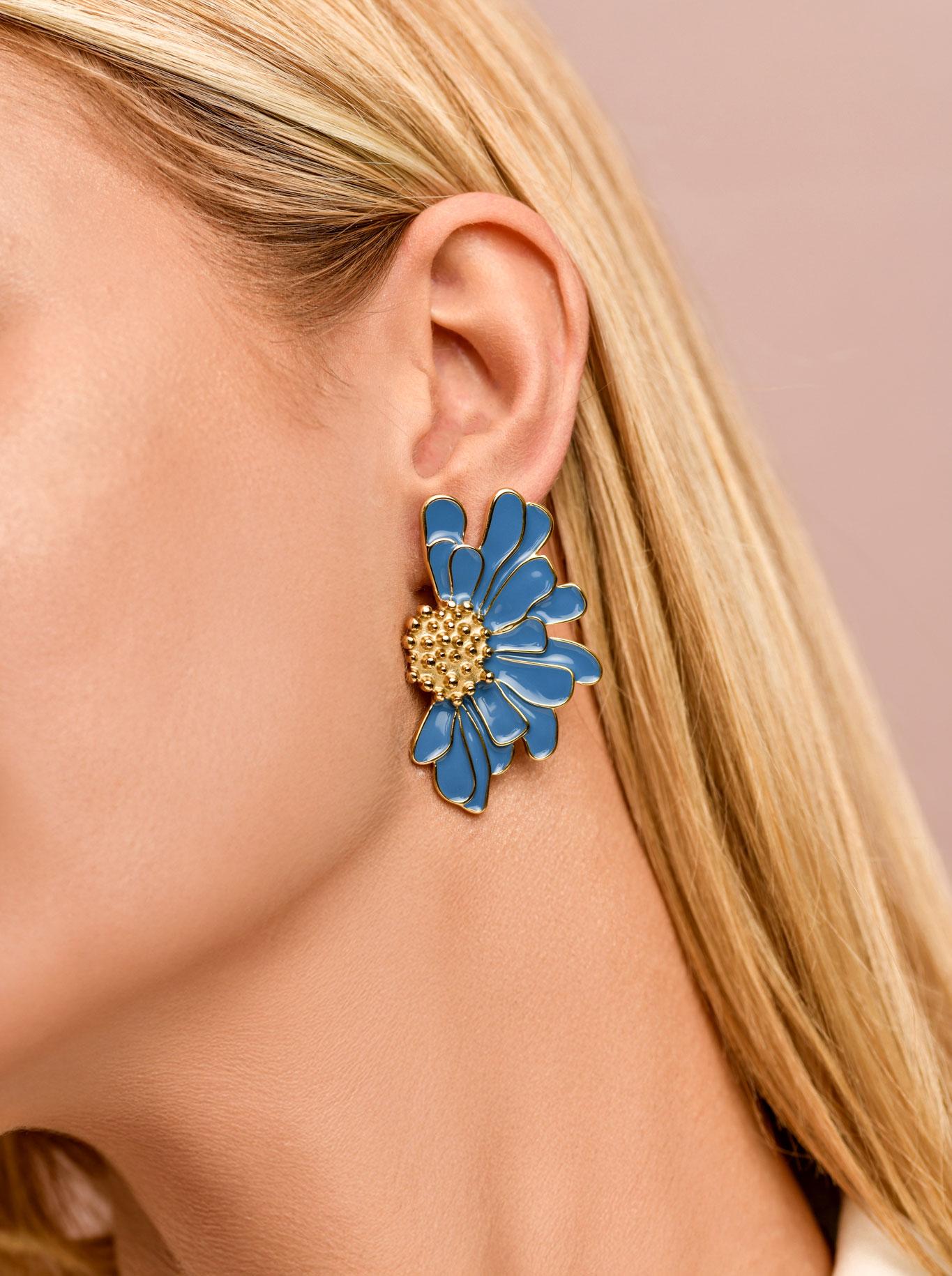 Cercei flori albastre, oțel placat cu aur S209670Z04