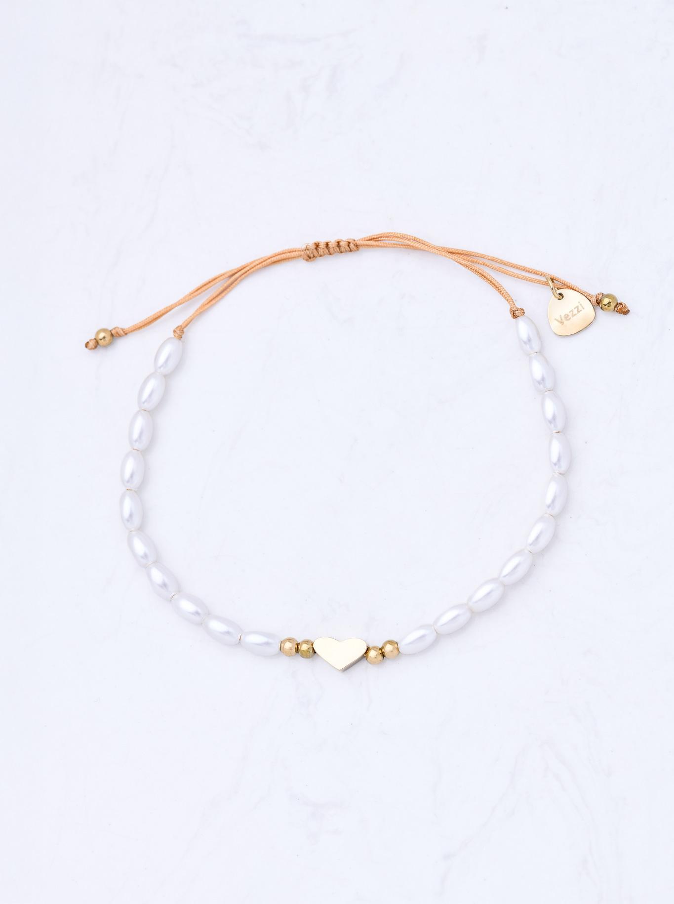 Brățară inimă, perle, oțel auriu S111623Z00