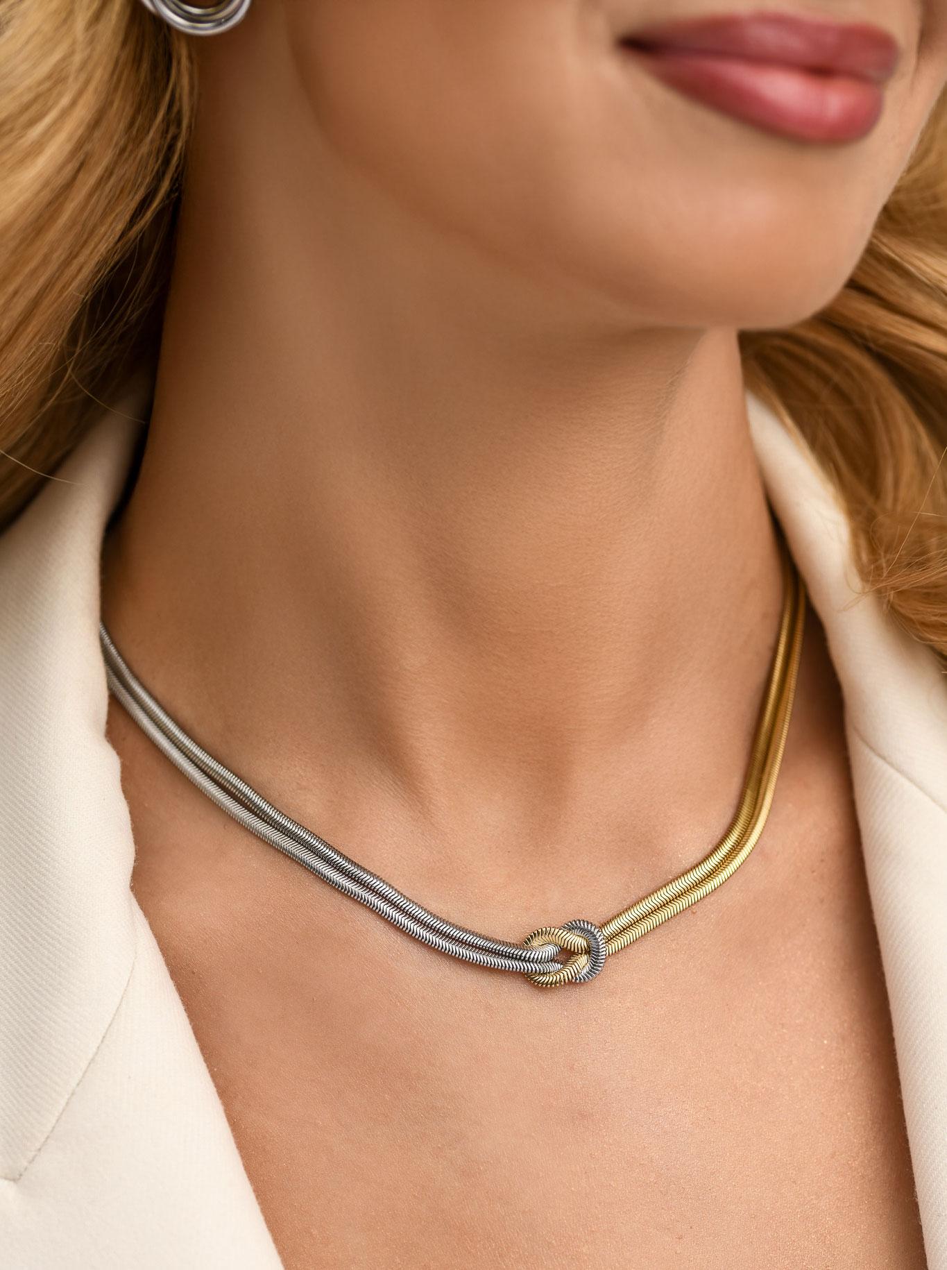 Colier dublu, şarpe, oțel auriu S312335M00