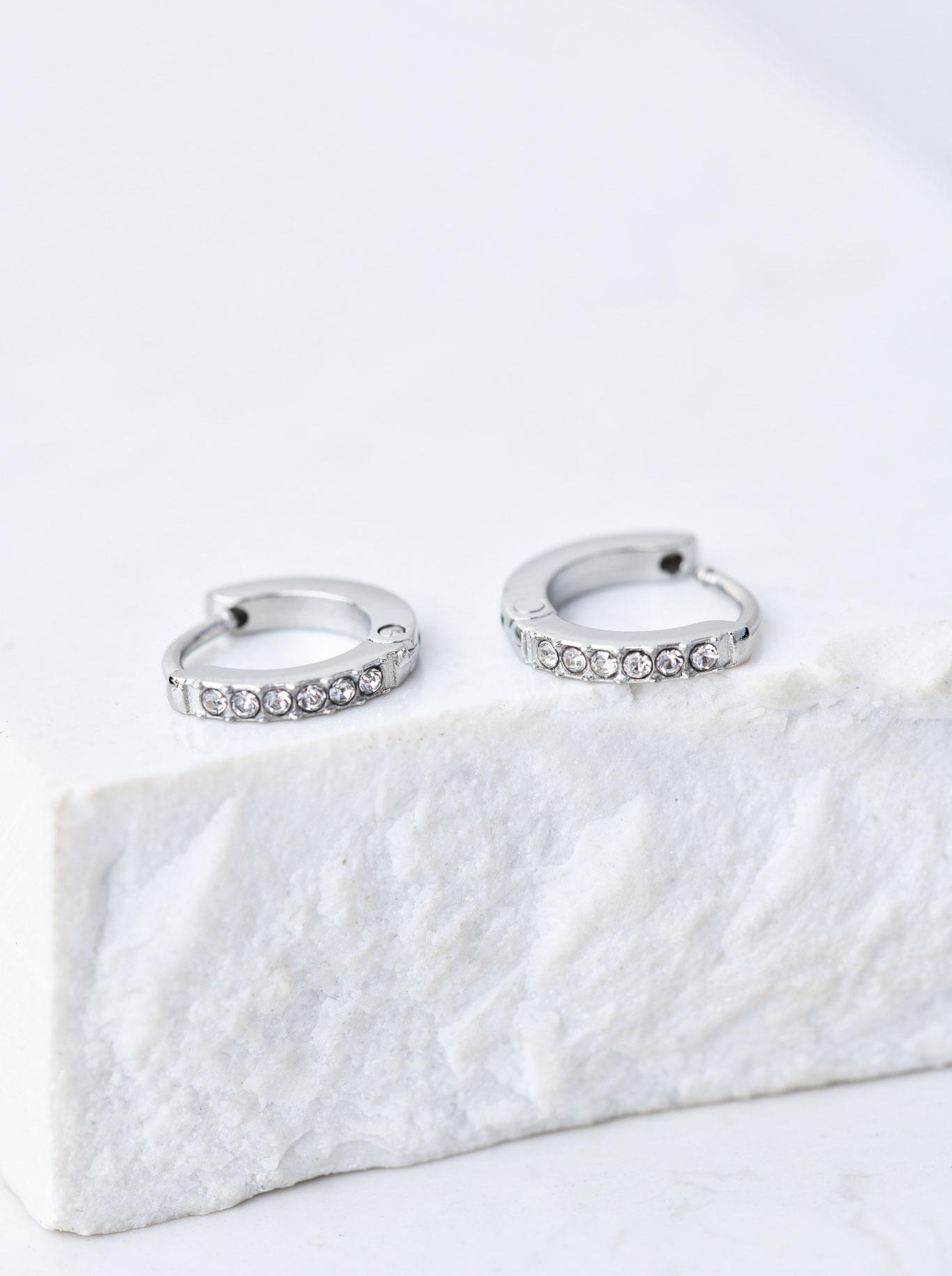 Cercei mici in forma de cerculete, cristale, argintii S206632S02