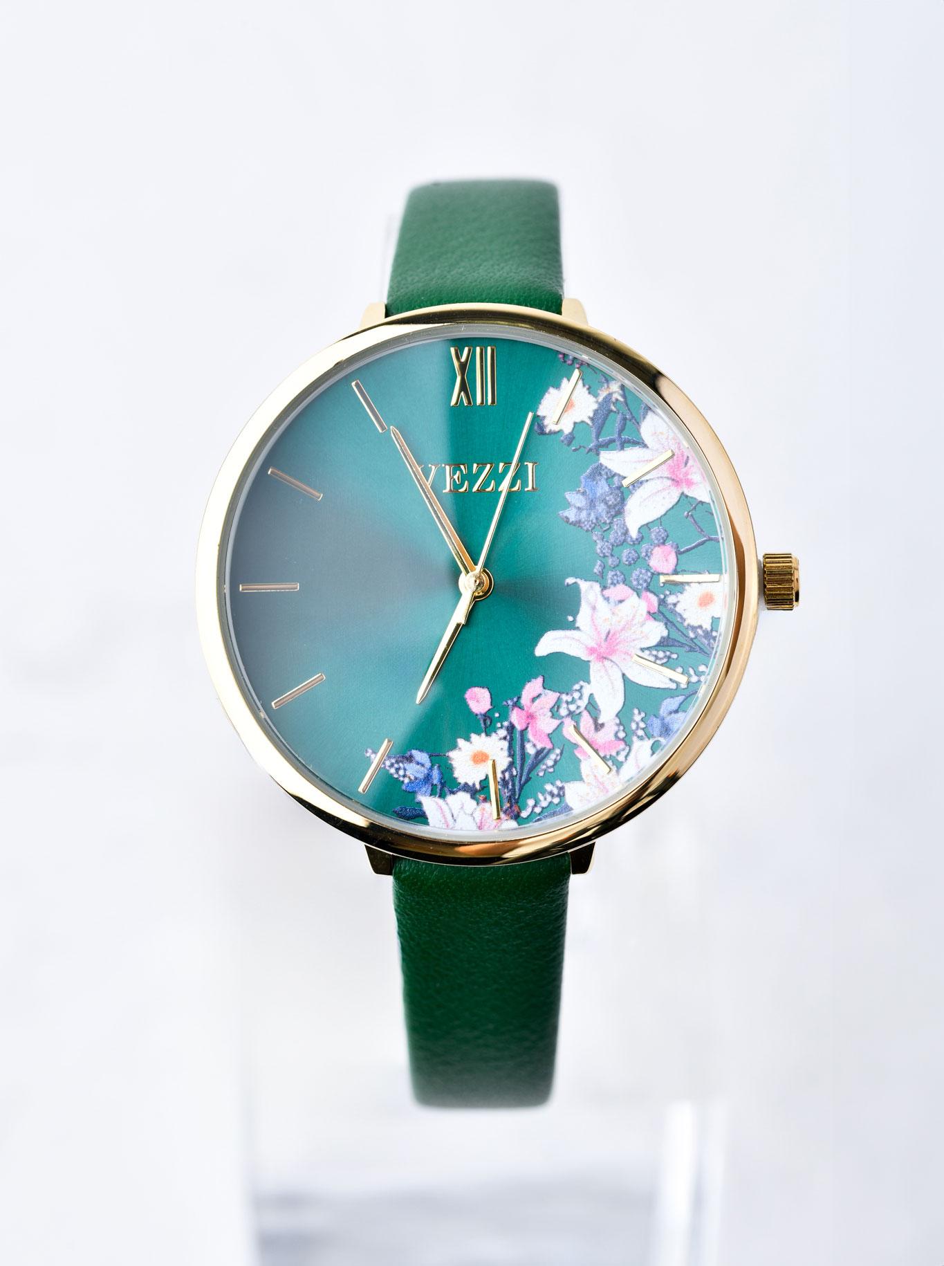 Ceas cu flori, verde, aurie B507053Z05